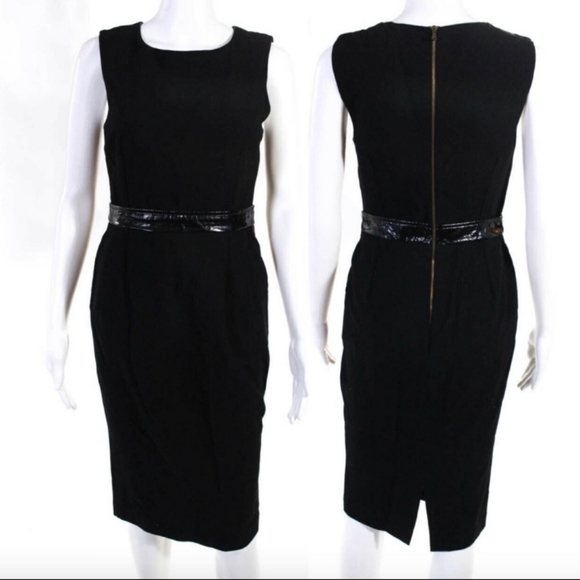 - Dolce and Gabbana black stretch crepe wool w patent waist pencil sheath dress,All Products : American Fashion Style Bags On Sale
